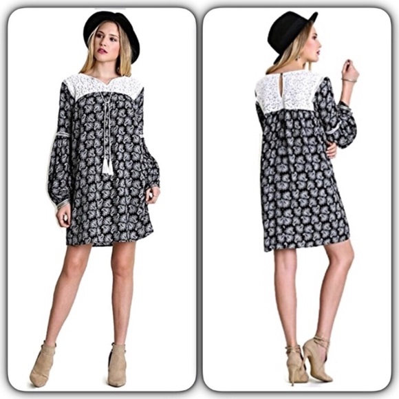 Lace Tassel Paisley Boho Tunic Dress ML - Picture 3 of 6